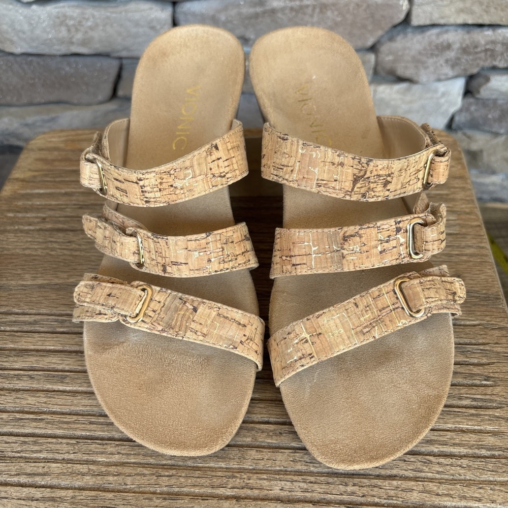 Vionic Light Brown Cork Look Strappy Wedge Sandals Women's US 6